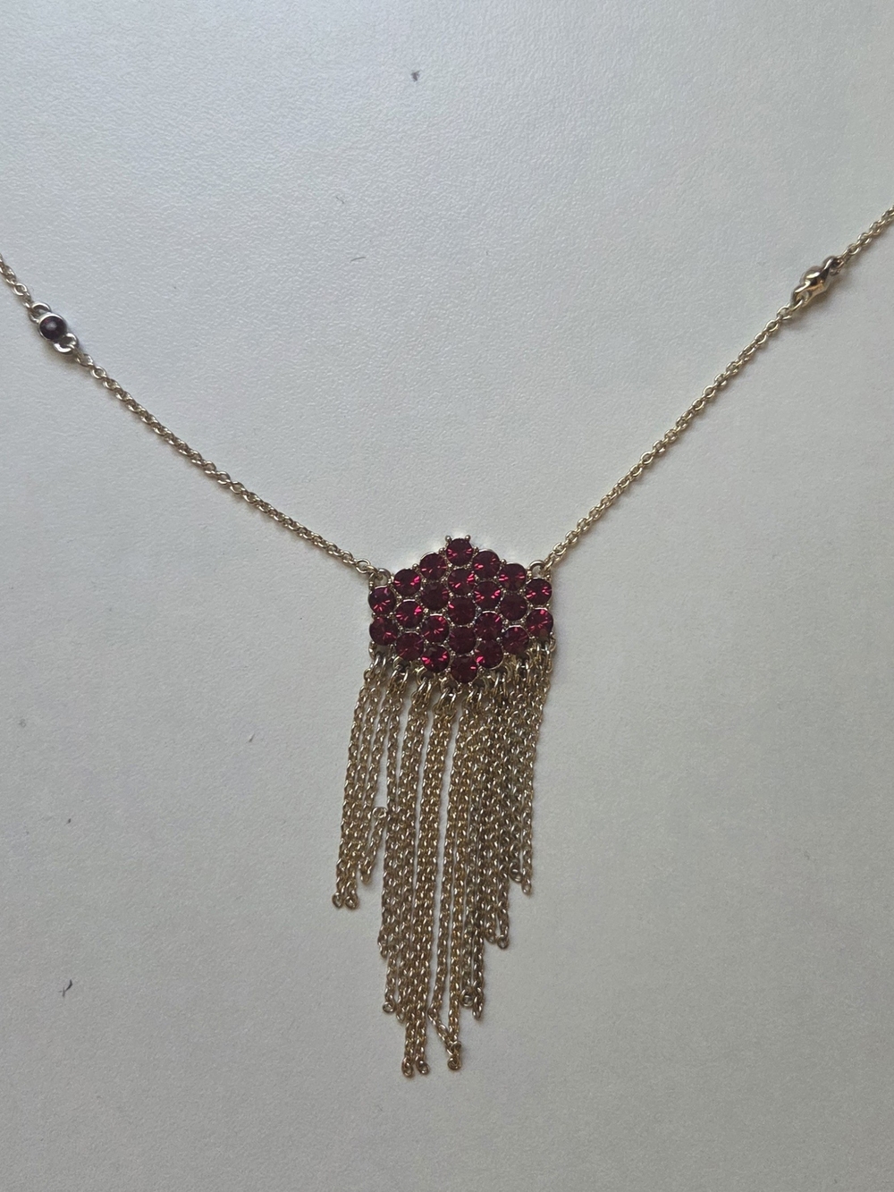 Gold Chain Tassel Necklace with Red Cluster Pendant
